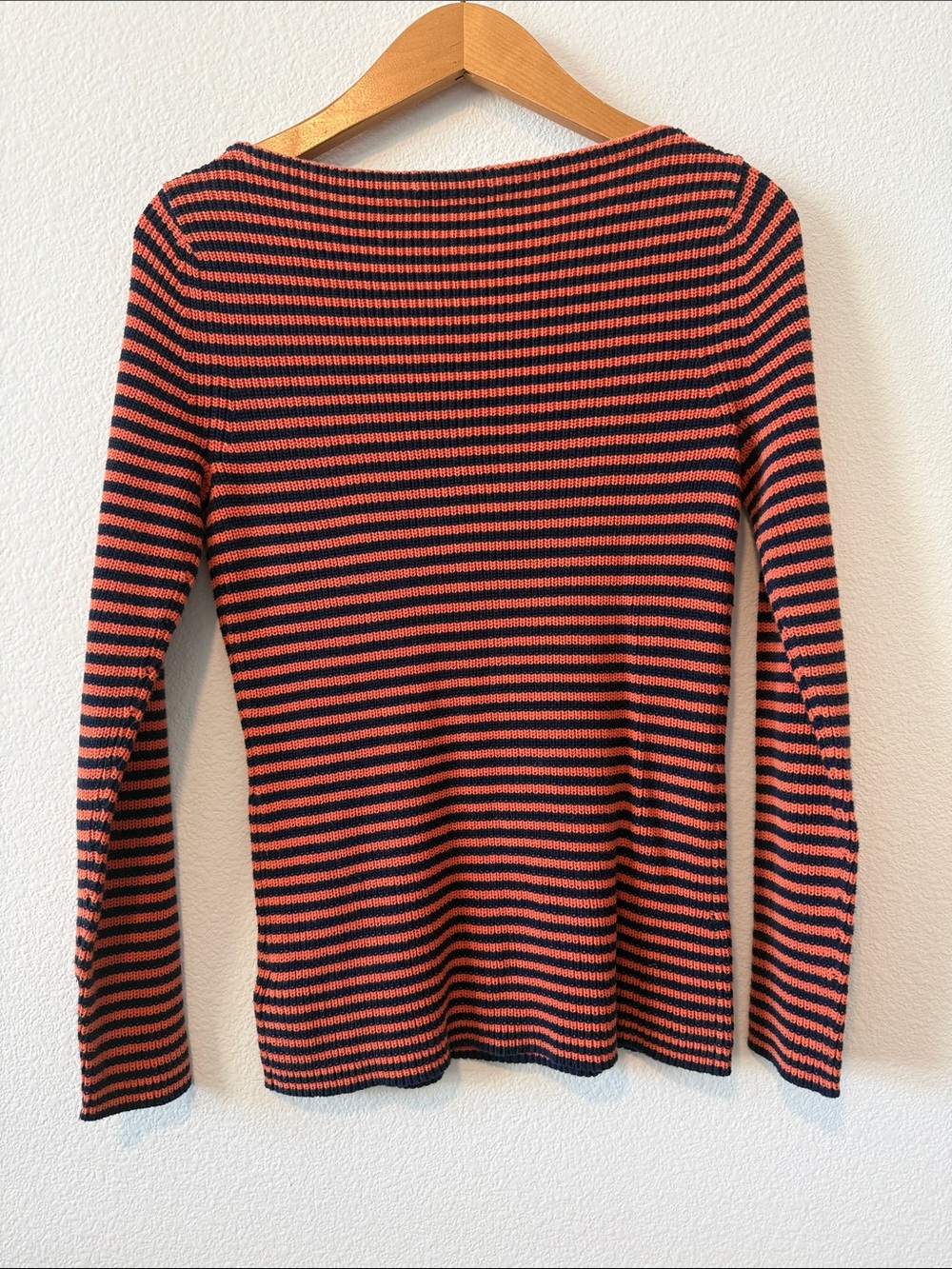 Ralph Lauren Y2K Cotton Boatneck Stripe Sweater Women’s M Orange Navy Fall - Picture 5 of 8